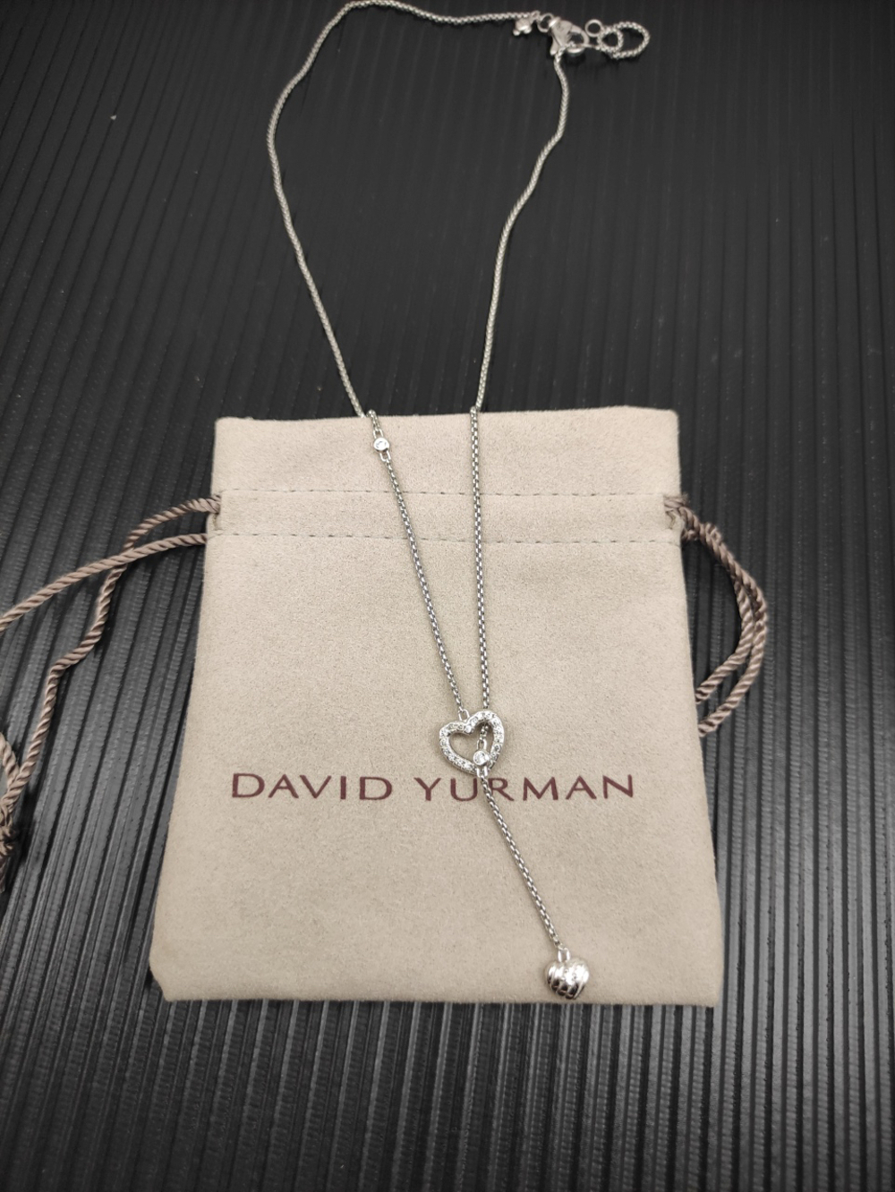 David Yurman Silver Double Heart Diamond Necklace